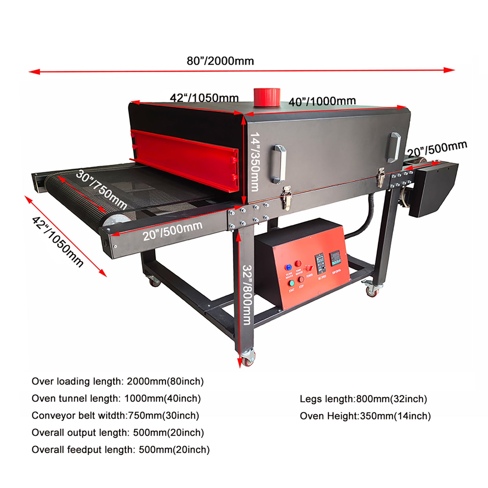 220V 4800W IR Conveyor Tunnel Dryer 6.56ft. Long x 25.6in Belt for Screen Printing