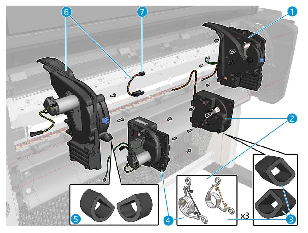 Left and right side lower roll support bumpers for the HP DesignJet Z6, Z9+, T770, T1200, T1300, T1700, T2300 Series (CH538-67052)