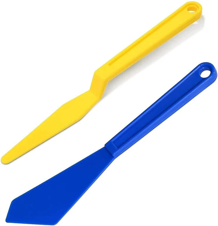 Blue Chisel Edge Tucking Scraper (17 x 3.5cm) + Yellow Long Handle Micro Squeegee / Car Wrap Auto Glass Film Installing Window Tint Tools - 2pcs