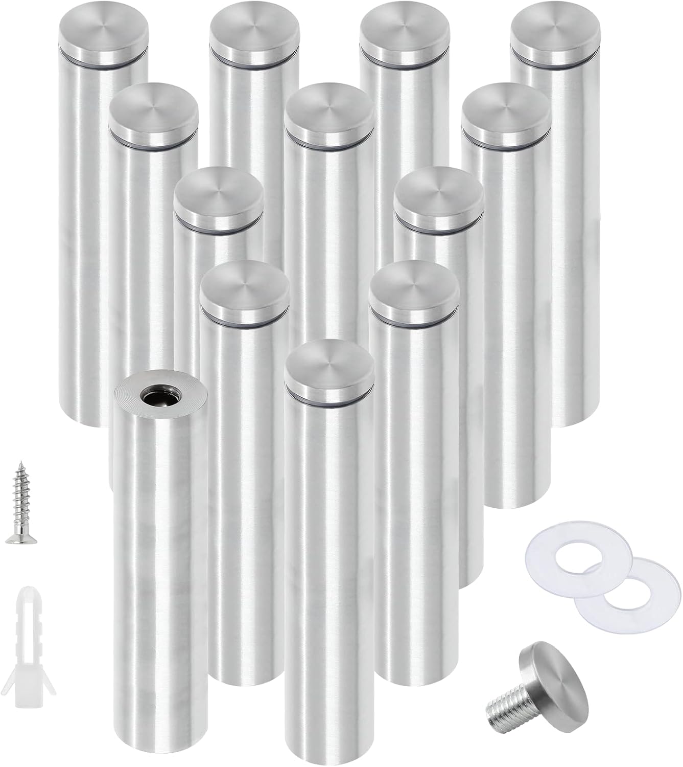 Stainless Steel Standoff Screws Wall Sign Advertising Nail for Hanging Acrylic Picture Frame (Silver) - 12pcs (1/2" x 4")