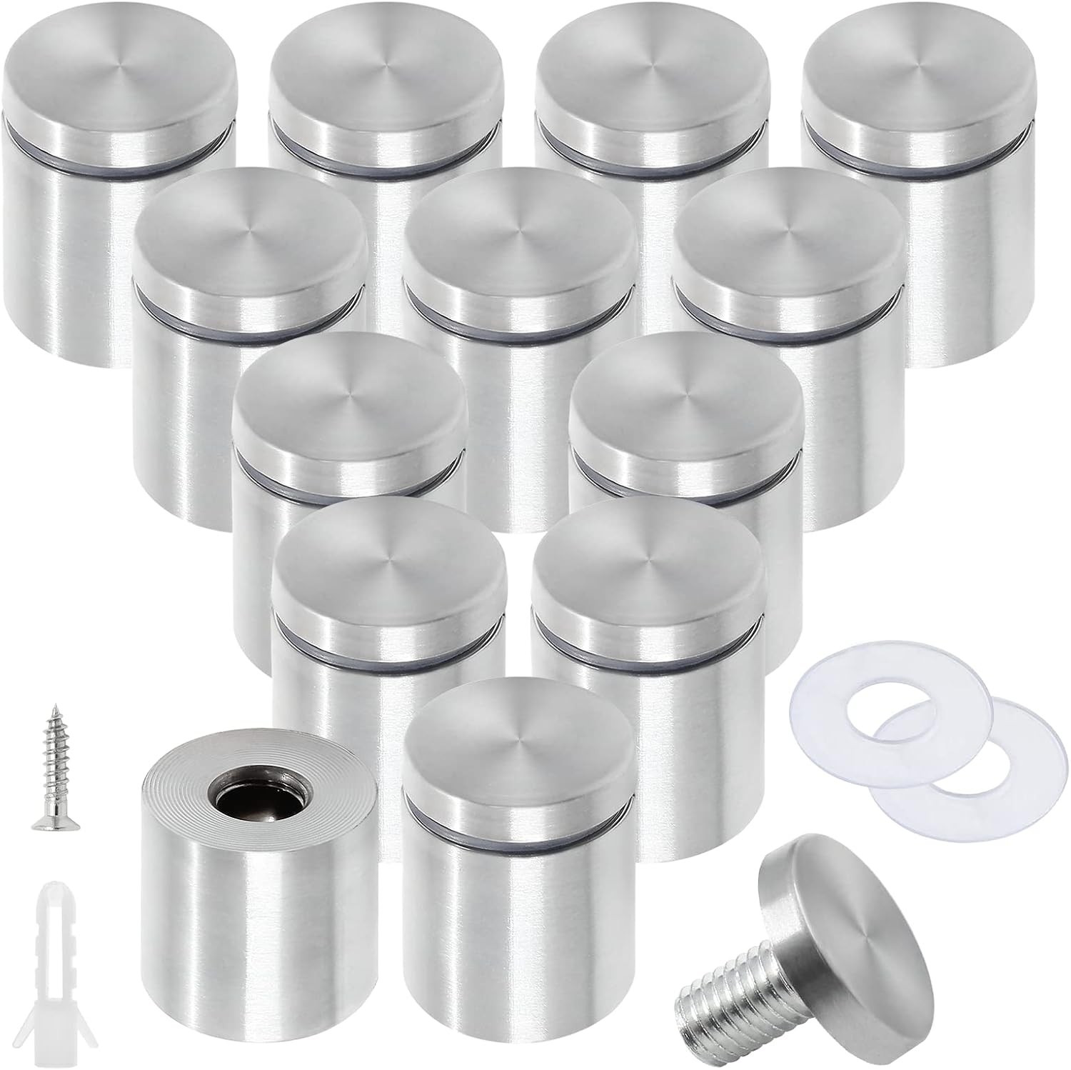 Stainless Steel Standoff Screws Wall Sign Advertising Nail for Hanging Acrylic Picture Frame (Silver) - 12pcs (1" x 1-5/8")