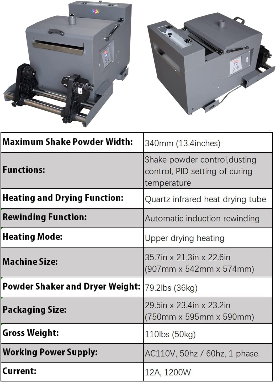 A3 Continuous DTF Printer & Powder Shaker Dryer White Ink Stirring System L1800 for Fabrics, Leather, Toys, Swimwear, Handicrafts, T Shirt, Other (6X 100ml Ink+1roll Film+Powder)