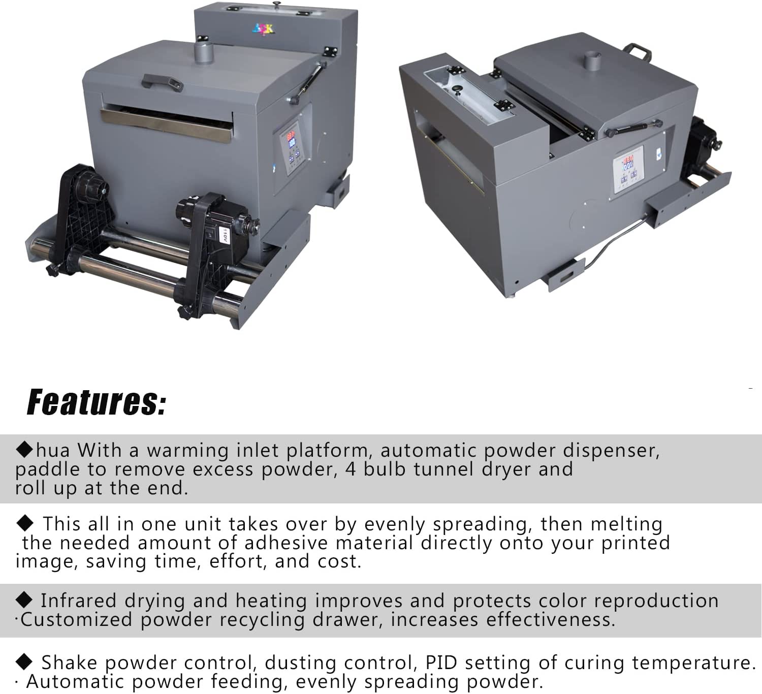 A3 Continuous DTF Printer & Powder Shaker Dryer White Ink Stirring System L1800 for Fabrics, Leather, Toys, Swimwear, Handicrafts, T Shirt, Other (6X 100ml Ink+1roll Film+Powder)