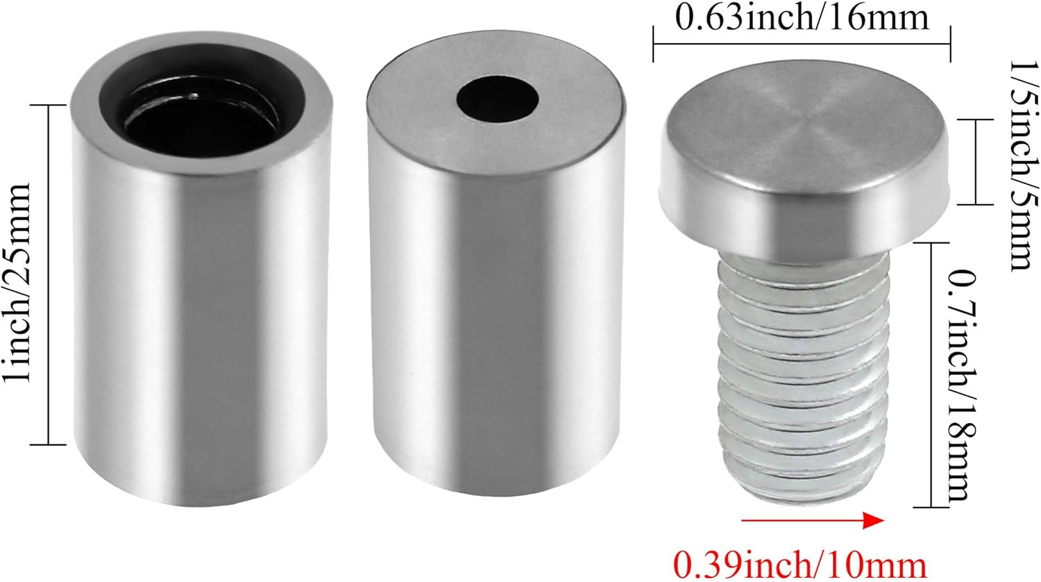 Stainless Steel Standoff Screws Wall Sign Advertising Nail for Hanging Acrylic Picture Frame (Silver) - 12pcs (0.63" x 1.18")