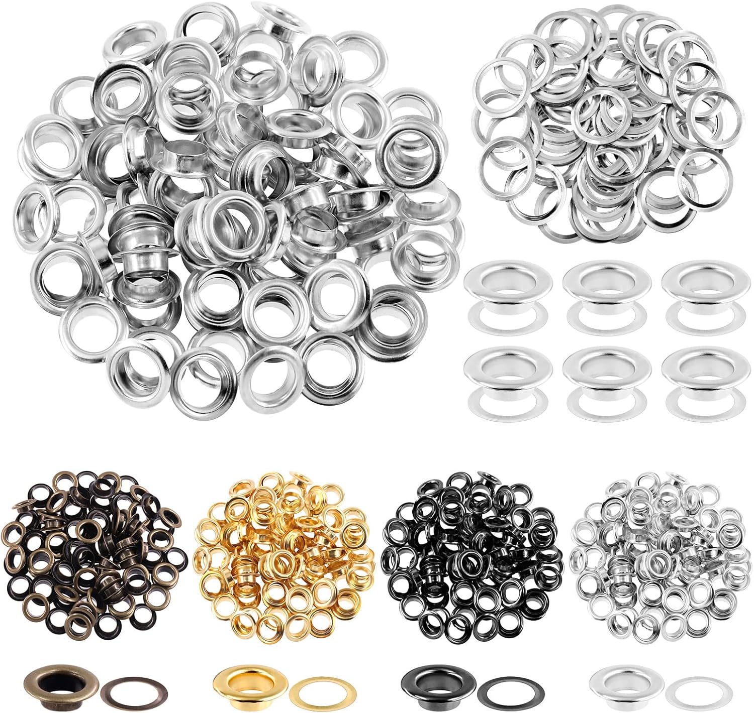 Silver Metal Thickened Grommet Single Eyelet (10mm - 100Pcs) with Washers Kit for Fabric, Canvas, Curtain, Clothing, Leather Repair