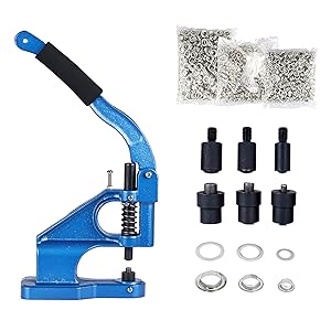 Eyelet Punch Kit, Hand Press Grommet Machine (6/10/12mm) , Heavy Duty Grommet Press Machine Eyelet Machine with 3 Dies and 1500pcs Sliver Eyelets for Tarpaulins Curtains Leather Fabrics Belts Bags