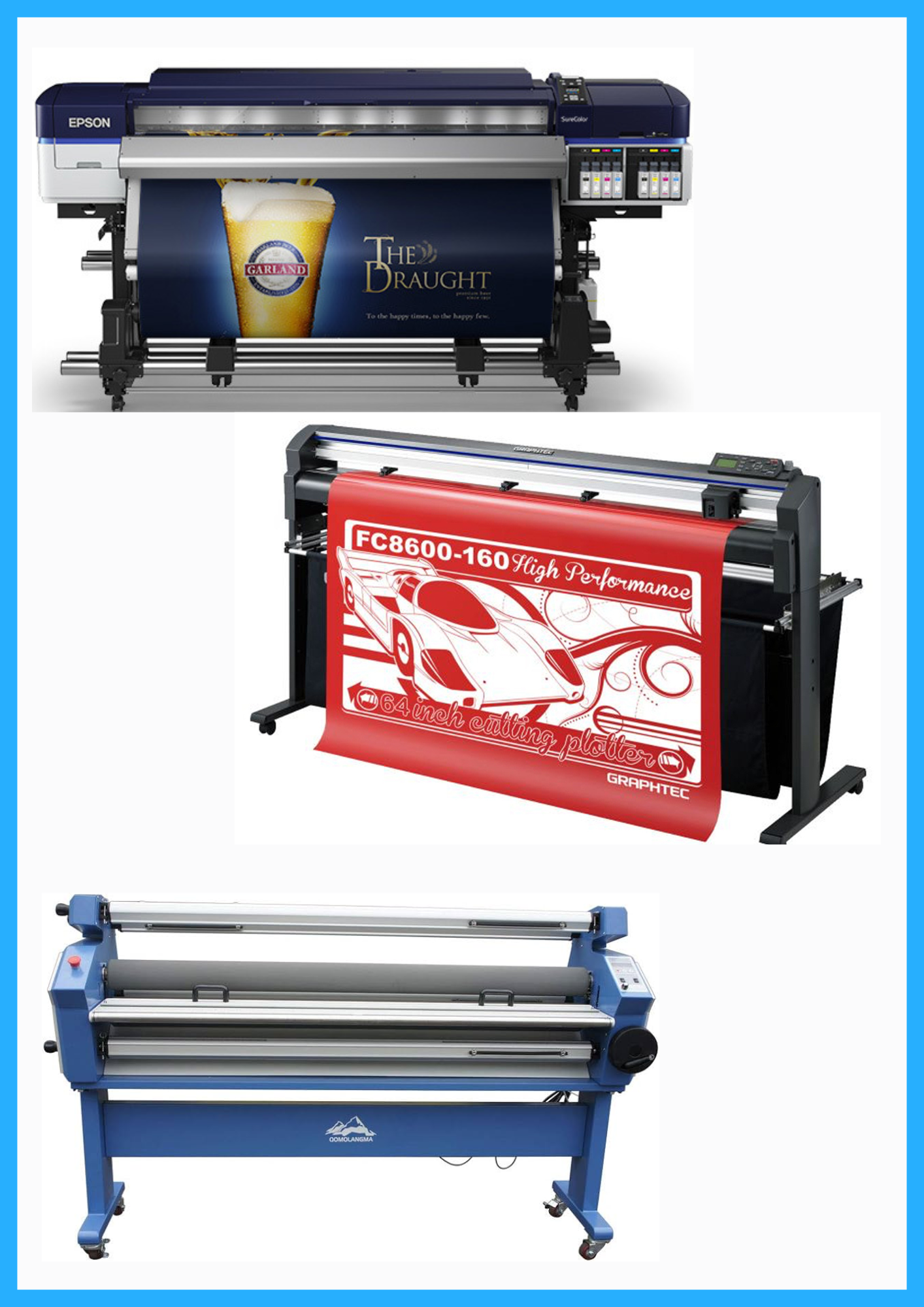 COMPLETE SOLUTION - Epson SureColor S60600 Production Edition Printer - Refurbished (1 Year Warranty) + 64" Graphtec FC8600-160 Vinyl Cutting Plotter - Refurbished (1 Year Warranty) + 55" Full-Auto Wide Format Cold Laminator with Heat Assisted - New