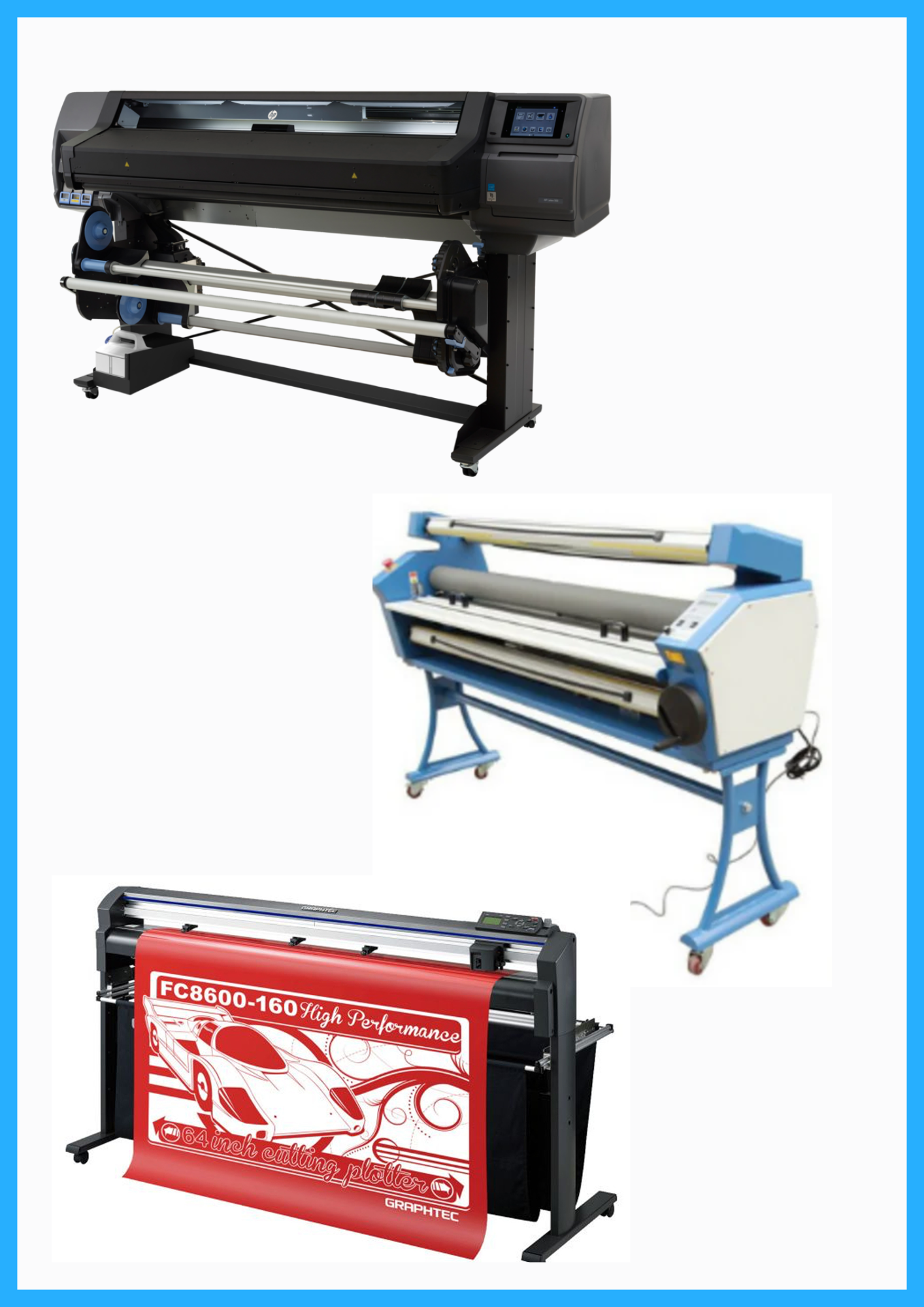 COMPLETE SOLUTION - HP Latex 560 64" Printer - Refurbished (90 Days, 1, 2, 3 or 4 Y/Warranty) + 64" Graphtec FC8600-160 Vinyl Cutting Plotter - Refurbished (90 Days, 1, 2, 3 or 4 Y/Warranty) + 63" Full-auto Low Temp. Wide Format Cold Laminator - New