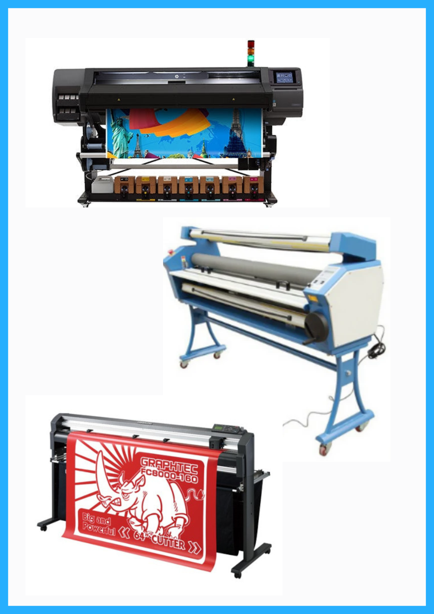 ON SALE - COMPLETE SOLUTION - HP Latex 570 64" Printer - Refurbished (90 Days, 1, 2, 3 or 4 Y/Warranty) + 64" Graphtec FC8000-160 Vinyl Cutting Plotter - Refurbished (90 Days, 1, 2, 3 or 4 Y/Warranty) + 63" Full-auto Low Temp. Wide Format Cold Laminator
