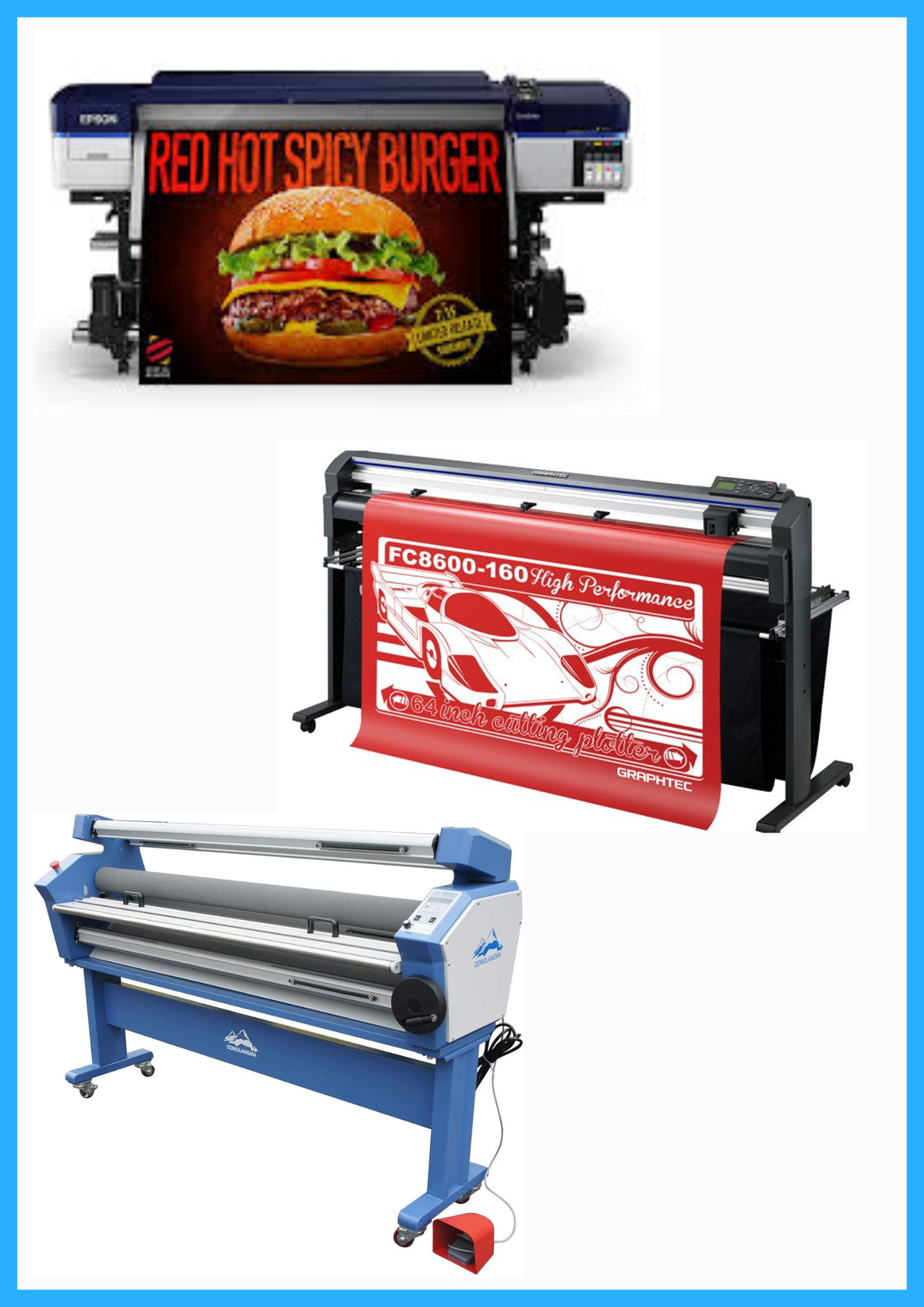 COMPLETE SOLUTION - Epson SureColor S40600 Production Edition - Refurbished (1 Year Warranty) + 64" Graphtec FC8600-160 Vinyl Cutting Plotter - Refurbished (1 Year Warranty) + 63" Full-auto Low Temp. Wide Format Cold Laminator, with Heat Assisted - New