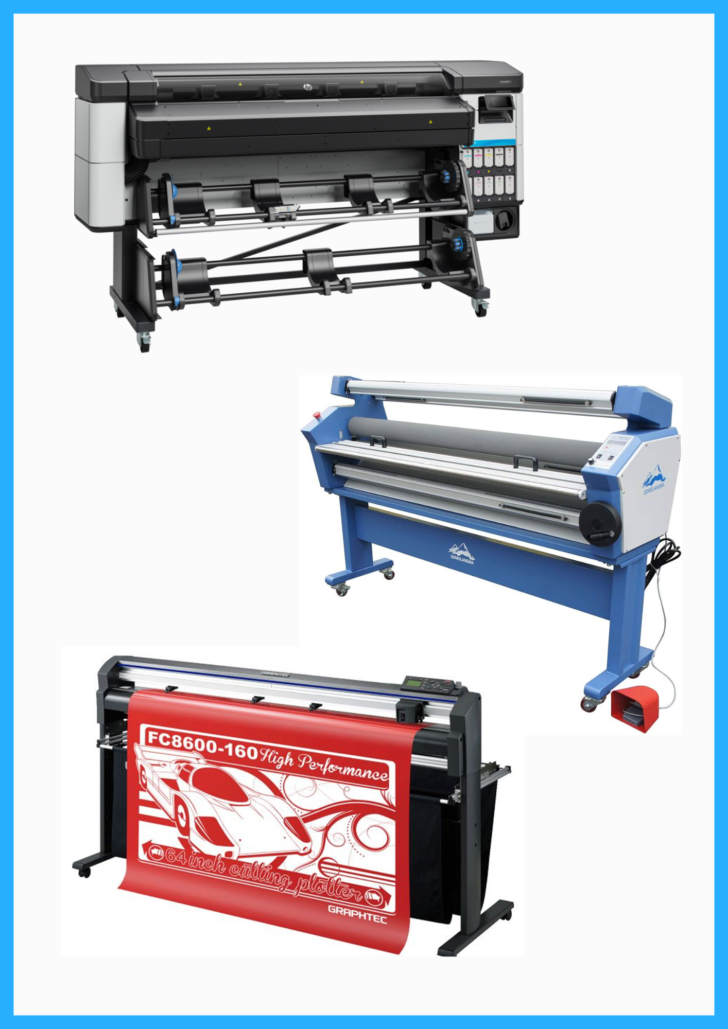 ON SALE - COMPLETE SOLUTION - HP Latex 630 W 64" Printer - New + 64" Graphtec FC8600-160 Vinyl Cutting Plotter - Refurbished (1 Year Warranty) + 63" Full-auto Low Temp. Wide Format Cold Laminator - New