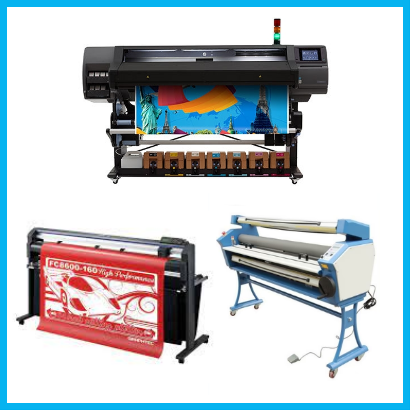 ON SALE - COMPLETE SOLUTION - HP Latex 570 Printer 64in Wide Format - Refurbished (1 Year Warranty) + Graphtec FC8600-160 High-Performance 64" Cutter - Refurbished (1 Year Warranty) + Upgraded Ving 63" Full-auto Cold Laminator, with Heat Assisted