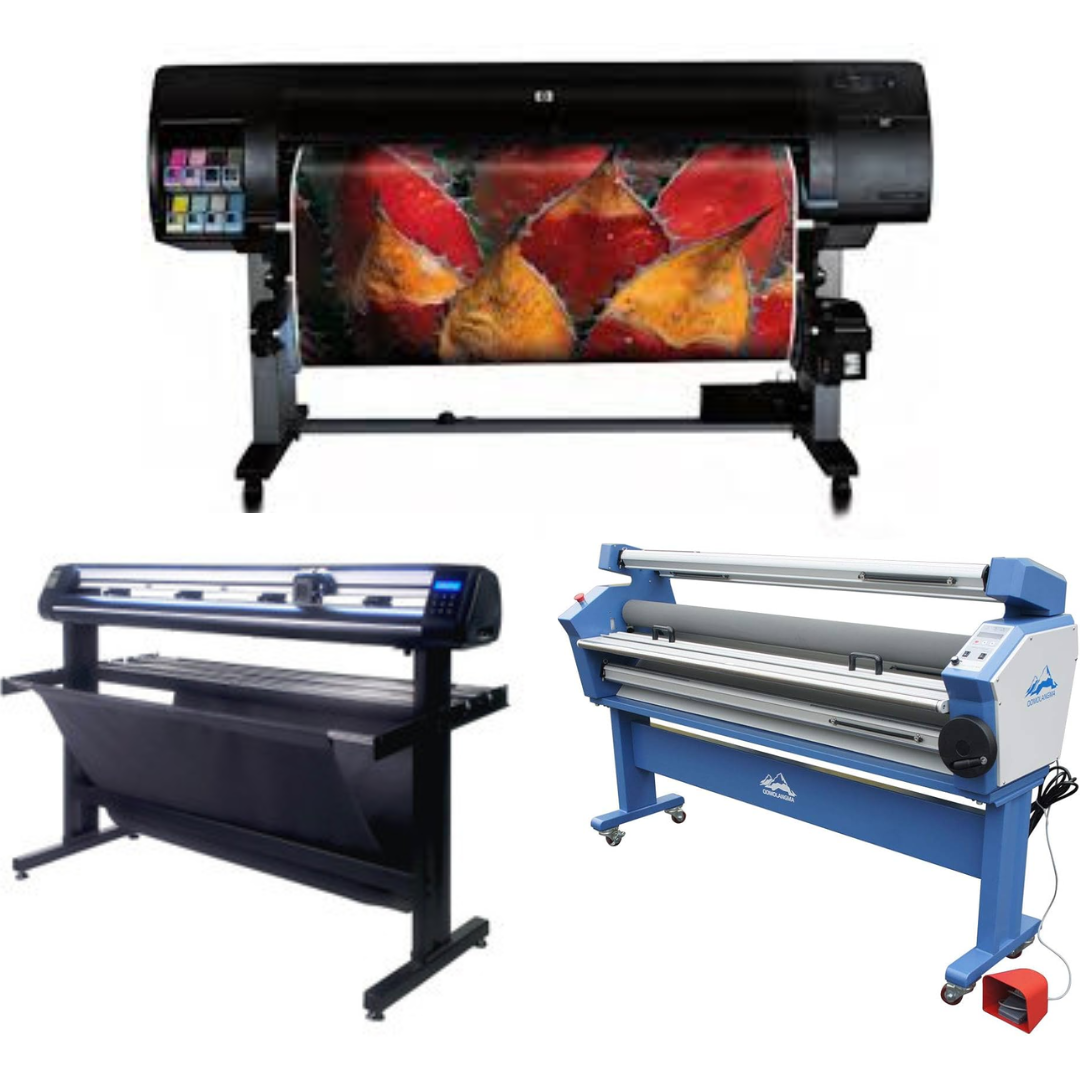 COMPLETE SOLUTION - HP Designjet Z6100 60" Printer - Refurbished (90 Days Warranty) + 55" Full-Auto Low Temp. Cold Laminator, With Heat Assisted - New + 53" Vinyl Cutter Machine with ARMS Contour Cutting & Barcode Job Management (MH300) - New