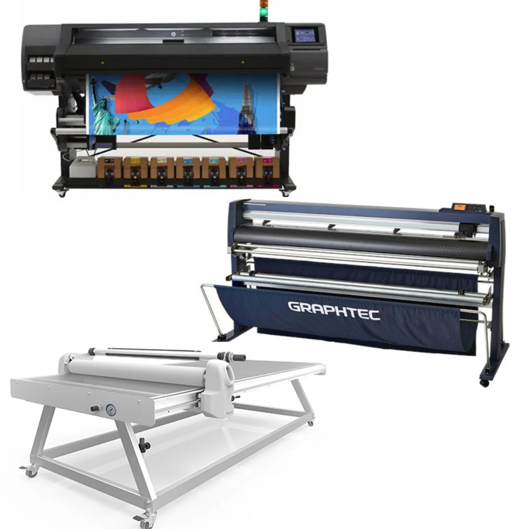 COMPLETE SOLUTION - HP Latex 570 64" Printer - Refurbished (1 Year Warranty) + Graphtec FC9000-160 Wide Cutter 54" (137.2 CM) - New + 63" Wide Format Cold Laminator + 51" x 98" Flatbed Lamination Table