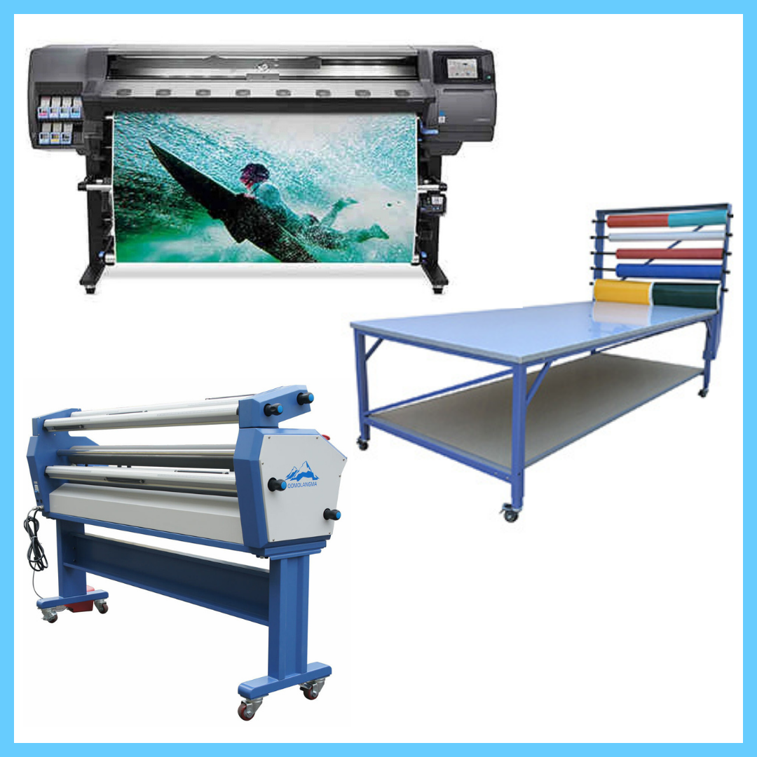 COMPLETE SOLUTION - HP Latex 365 Printer - Refurbished (1 Year Warranty) + 63" Full-auto Low Temp. Wide Format Cold Laminator, with Heat Assisted - New + 96 x 48" Jumbo Industrial Packing Table, Laminate Top - New
