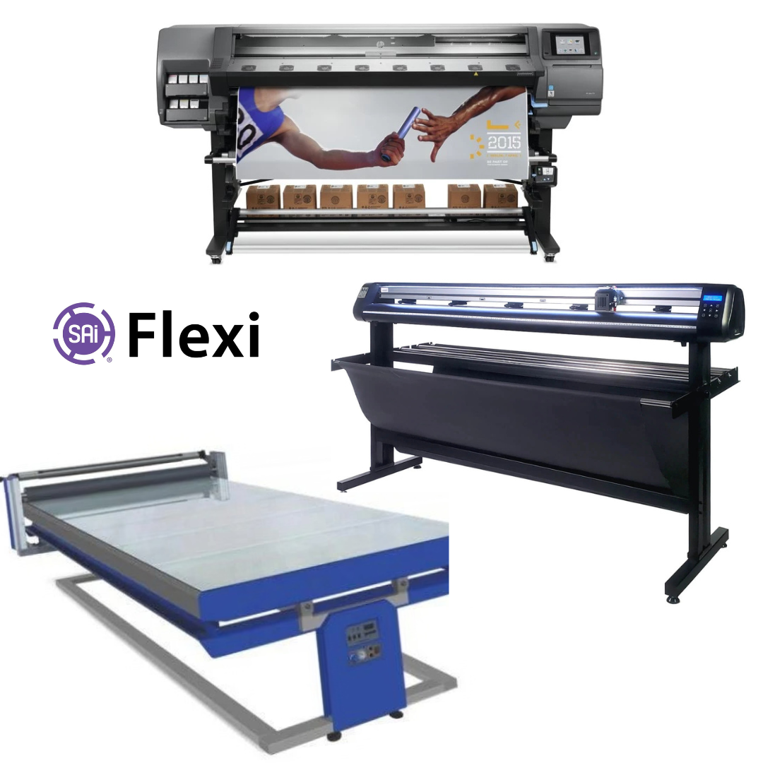 COMPLETE SOLUTION - HP Latex 370 64" Printer - Refurbished (90 D-Warranty)+ 65" Vinyl Cutter with ARMS Contour Cutting, Barcode, and Vacuum Hold-Down (MH400) + 67in x 126in Flatbed Hot and Cold Laminator for Rigid & Flex Media + Flexi RIP Software