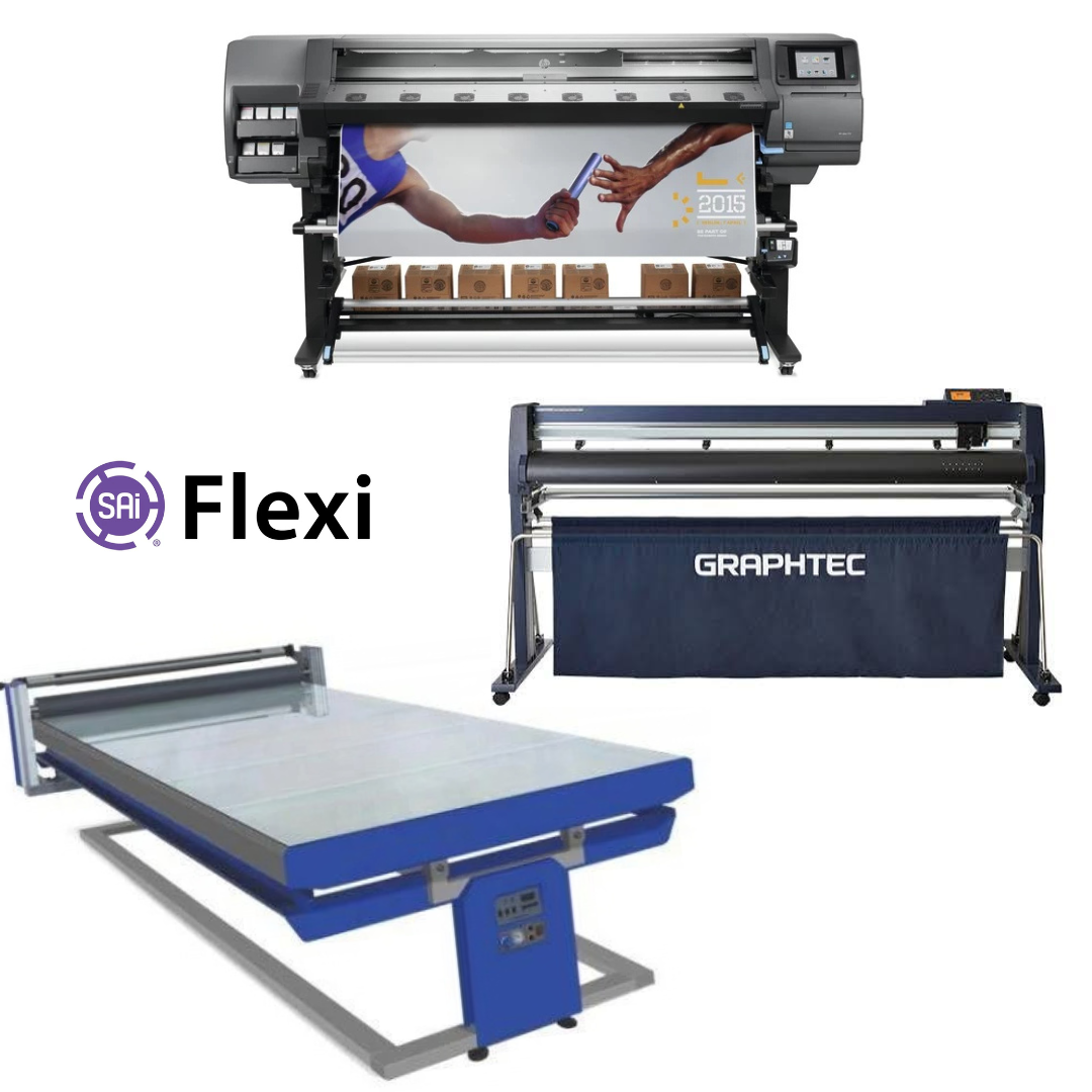COMPLETE SOLUTION - HP Latex 560 Printer - Refurbished (1 Year Warranty) + Graphtec FC9000-160 64" Wide Cutter - New + 67in x 126in Flatbed Hot and Cold Laminator for Rigid & Flex Media + Flexi RIP Software