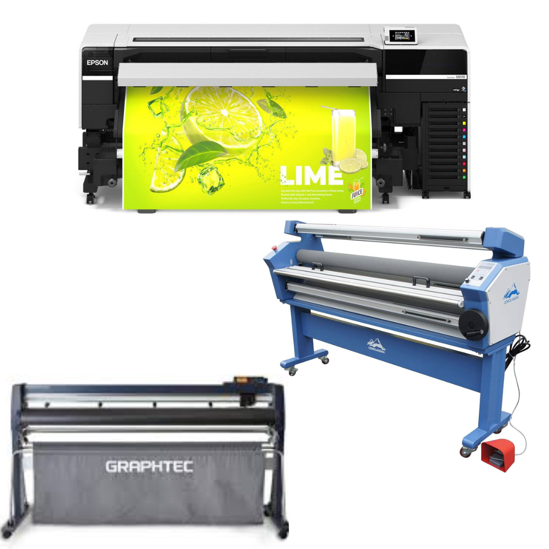 COMPLETE SOLUTION - Epson SureColor S9170 64" Roll-to-Roll Solvent Printer - New + 64" Graphtec FC9000-160 Wide Cutter - New + 63" Full-auto Low Temp. Wide Format Cold Laminator, with Heat Assisted - New