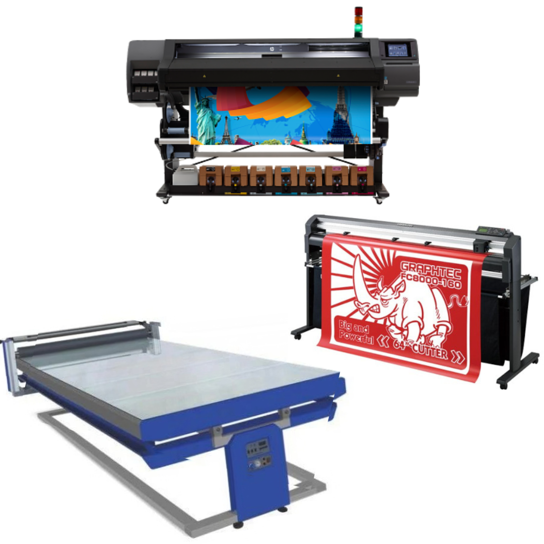 COMPLETE SOLUTION - HP Latex 570 64" Printer - Refurbished (1 Y/Warranty) + 64" Graphtec FC8000-160 Vinyl Cutting Plotter - Refurbished (1 Y/Warranty) + 67in x 126in Flatbed Hot and Cold Laminator for Rigid & Flex Media