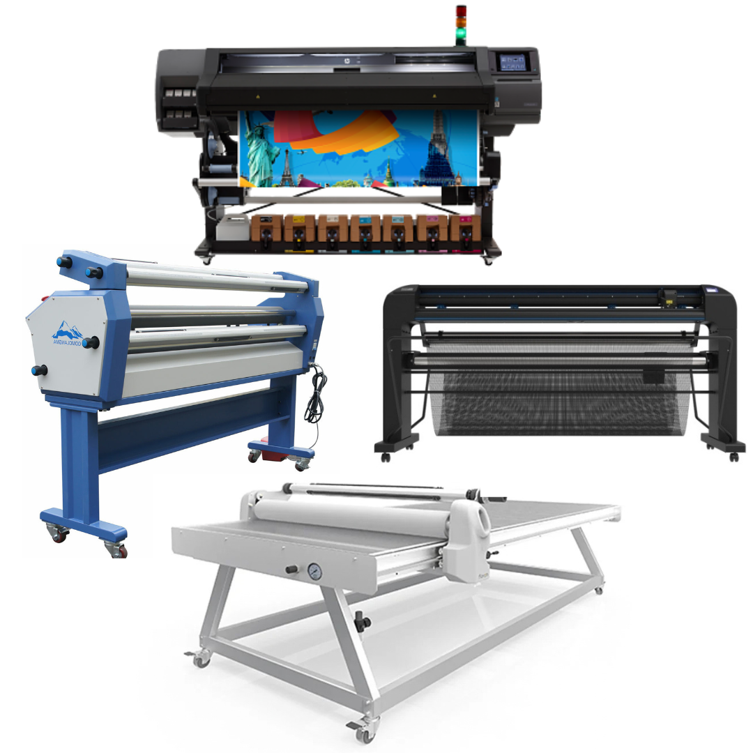 COMPLETE SOLUTION - HP Latex 570 64" Wide Format - Refurbished (1 Year Warranty) + Summa S Class 3 D160 62" Vinyl Cutter + 63" Wide Format Cold Laminator, with Heat Assisted + 51" x 98" Flatbed Lamination Table for All Size Prints and Kinds of Board