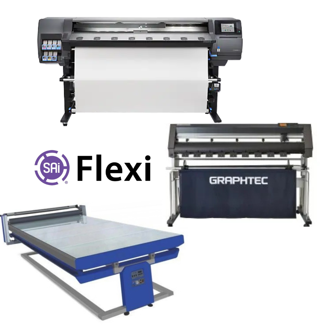 COMPLETE SOLUTION - HP Latex 360 64" Printer - Refurbished (1 Y-Warranty) + Graphtec CE7000-130 50" Wide Cutter/Stand - New + 67in x 126in Flatbed Hot and Cold Laminator for Rigid & Flex Media - New + Flexi RIP Software