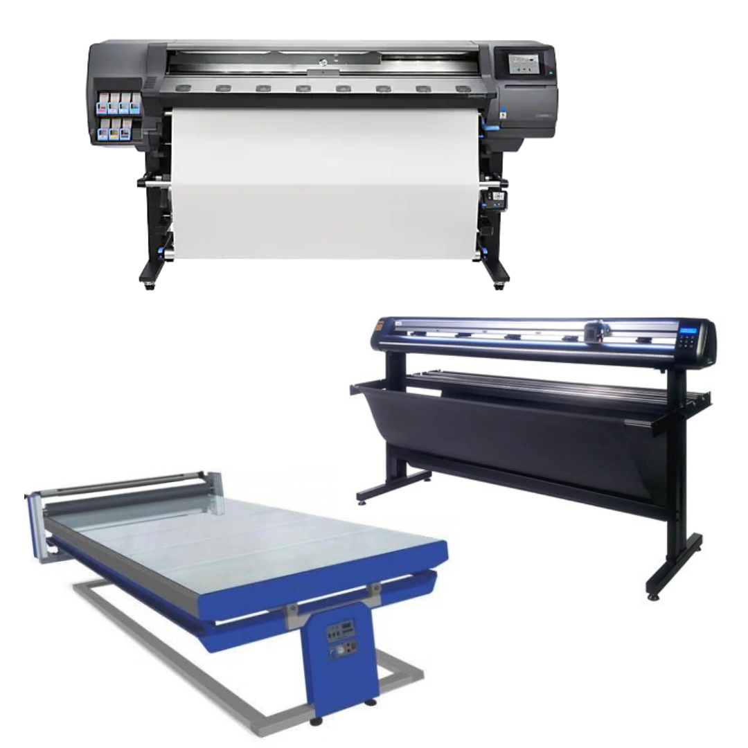 COMPLETE SOLUTION - HP Latex 360 64" Printer - Refurbished (1 Year Warranty) + 65" Vinyl Cutter Machine with ARMS Contour Cutting & Barcode Job Management - MH300 - New + 67in x 126in Flatbed Hot and Cold Laminator for Rigid & Flex Media