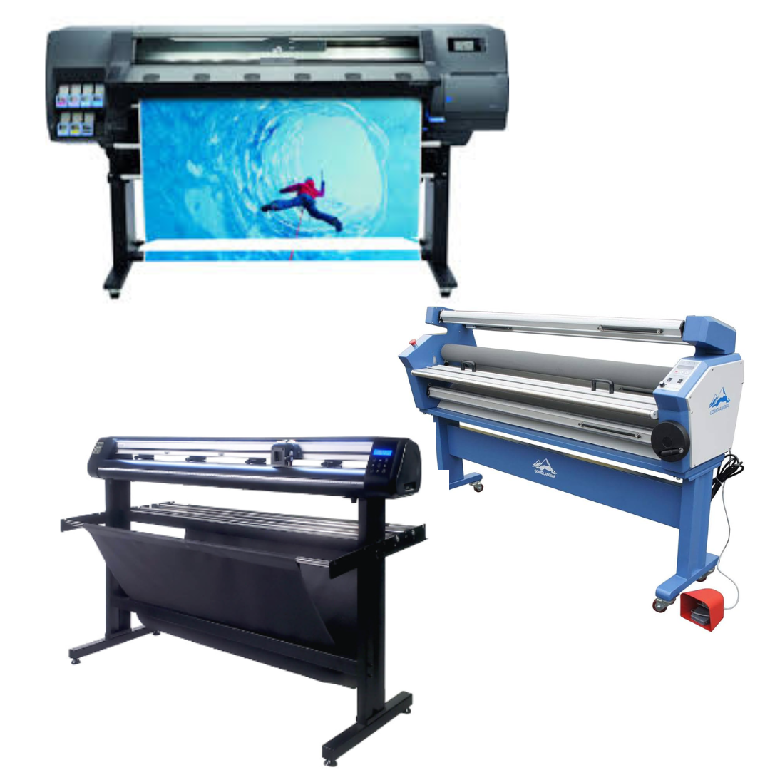 COMPLETE SOLUTION - HP Latex 315 54" Printer - Refurbished (90 Days, 1, 2, 3 or 4 Years Warranty) + 55" Full-Auto Wide Format Cold Laminator with Heat Assisted + 53" Vinyl Cutter Machine with ARMS Contour Cutting & Barcode Job Management (MH300)