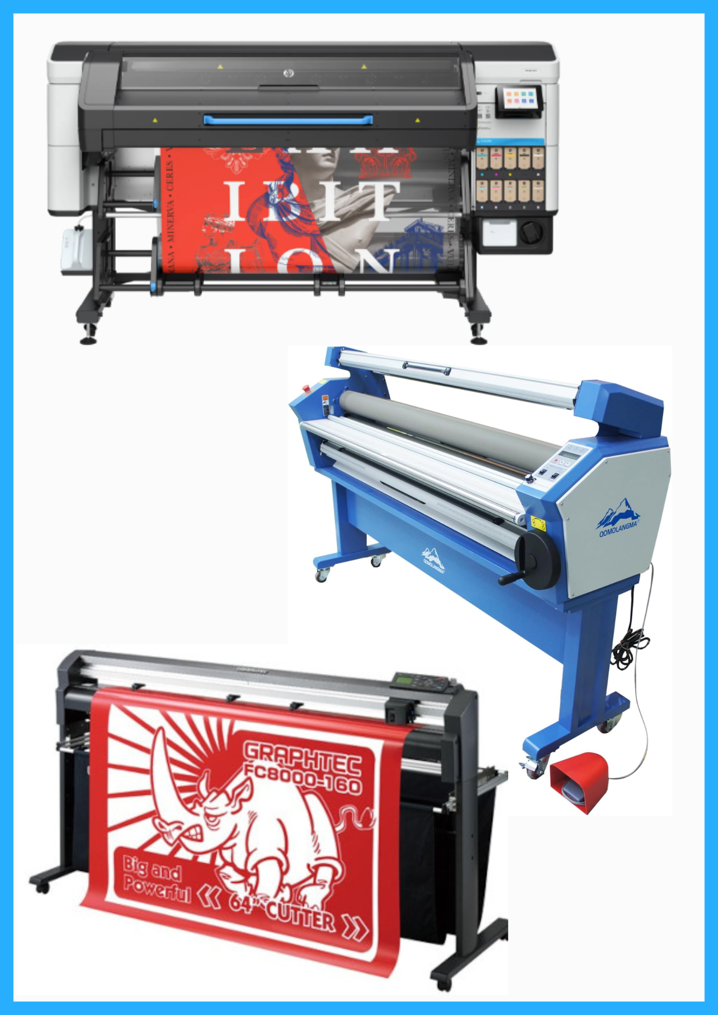 ON SALE - COMPLETE SOLUTION - HP Latex 730W 64" Wide Format Printer - New + 64" Graphtec FC8000-160 Vinyl Cutting Plotter - Refurbished (1 Year Warranty) + 63" Full-auto Low Temp. Wide Format Cold Laminator, with Heat Assisted - New
