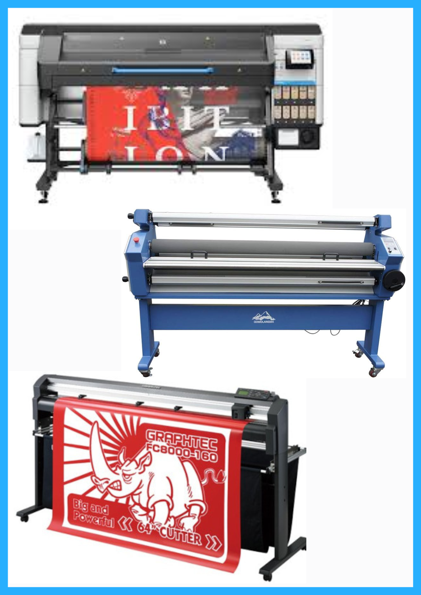 ON SALE - COMPLETE SOLUTION - HP Latex 830W 64" Wide Format Printer - New + 64" Graphtec FC8000-160 Vinyl Cutting Plotter - Refurbished (1 Year Warranty) + 55" Full-Auto Wide Format Cold Laminator with Heat Assisted - New