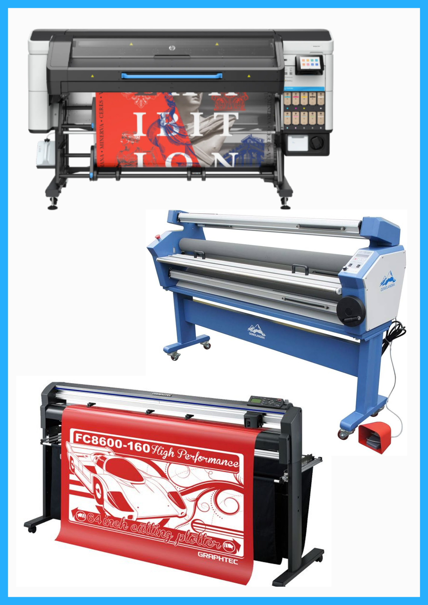 ON SALE - COMPLETE SOLUTION - HP Latex 730W 64" Wide Format Printer - New + 64" Graphtec FC8600-160 Vinyl Cutting Plotter - Refurbished (1 Year Warranty) + 63" Full-auto Low Temp. Wide Format Cold Laminator - New
