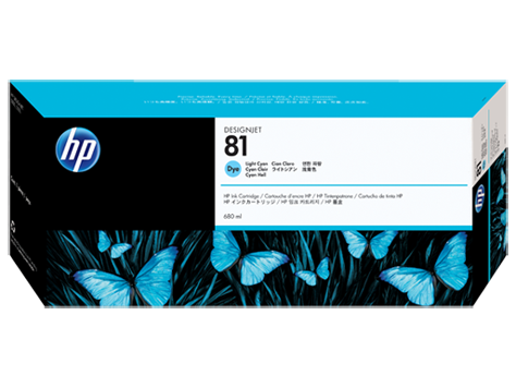 HP 81 680-ml Light Cyan DesignJet Dye Ink Cartridge - C4934A