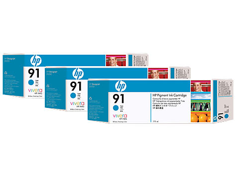 HP 91 3-pack 775-ml Cyan DesignJet Pigment Ink Cartridges - C9483A