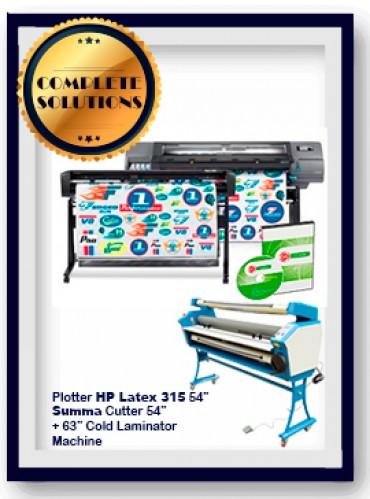 COMPLETE SOLUTION - HP Latex 315 54" Print + SUMMA Cutter 54" Solution + 63" Cold Laminator Machine