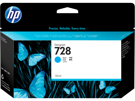 HP 728 130-ml Cyan DesignJet Ink Cartridge for DesignJet T730, T830 - F9J67A
