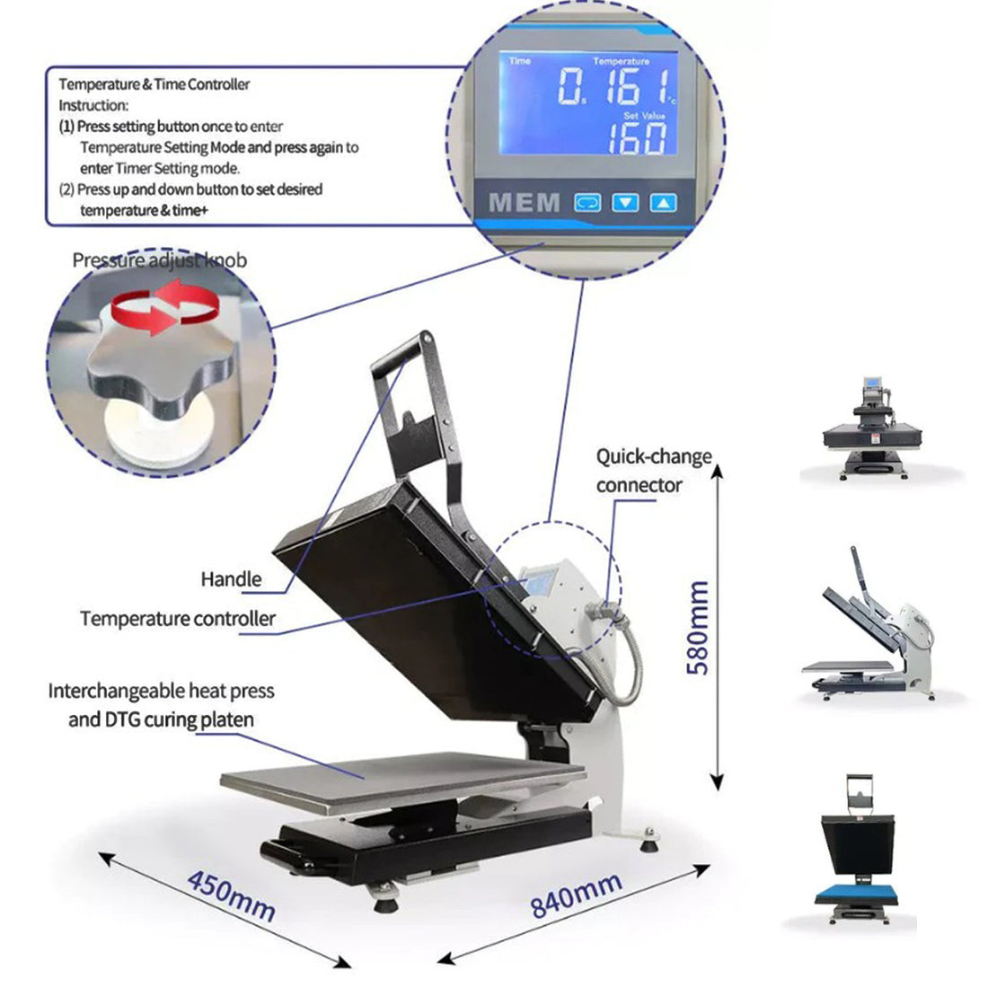 US Stock, MEM 16in x 20in 2 in 1 Heat Press for DTF/DTG Curing