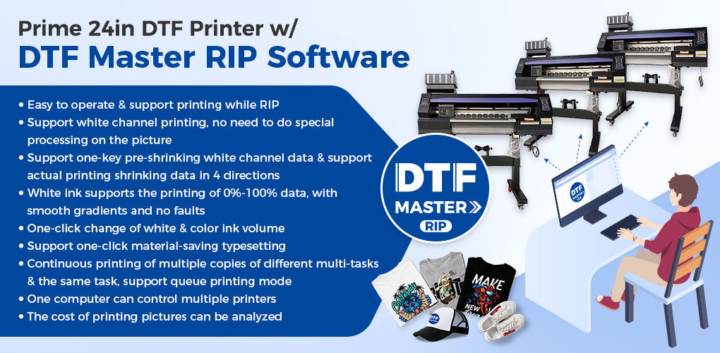 US Stock-Prime 24inch (600mm) DTF Printer with CALCA Vertical Model Compact DTF Powder Shaker and Dryer