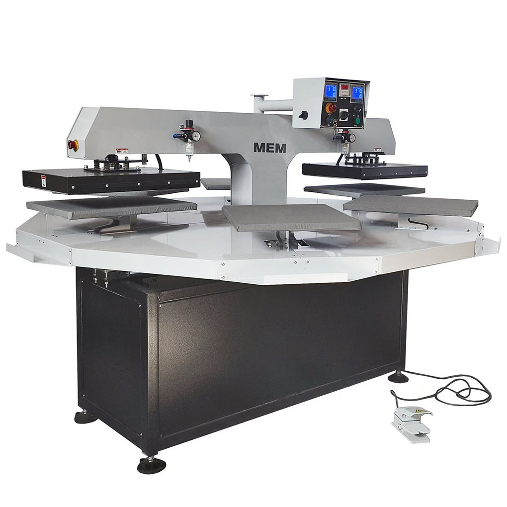 MEM 16 x 20 inch Automatic Pneumatic Carousel Heat Press 2-Head 6-Station 220V 6KW 28A with 2 Laser Positioning Systems