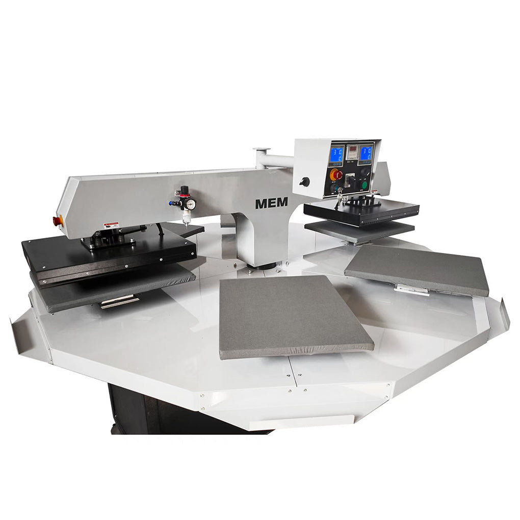 MEM 16 x 20 inch Automatic Pneumatic Carousel Heat Press 2-Head 6-Station 220V 6KW 28A with 2 Laser Positioning Systems