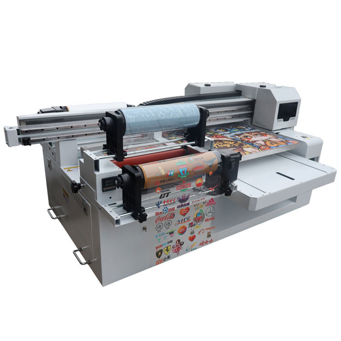 6060 UV Flatbed Printer and 12Inch UVDTF Desktop Direct to Substrate Roll Printer Combo, All-in-One Hybrid Printer for AB Film, Acrylic, Metal, Glass, Wood, Cell Phone Case