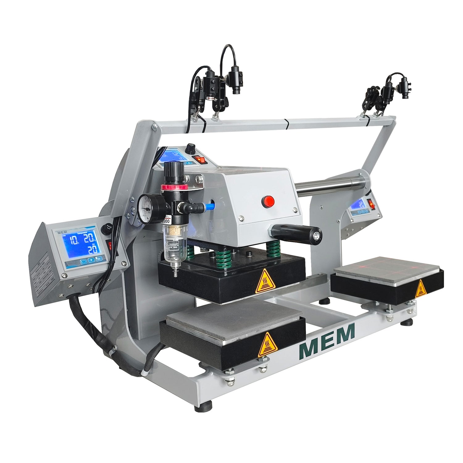 MEM 6"x6" Semi-Automatic Pneumatic Double Station Heat Press Machine Top &amp; Bottom Heating for Patch Heat Transfer
