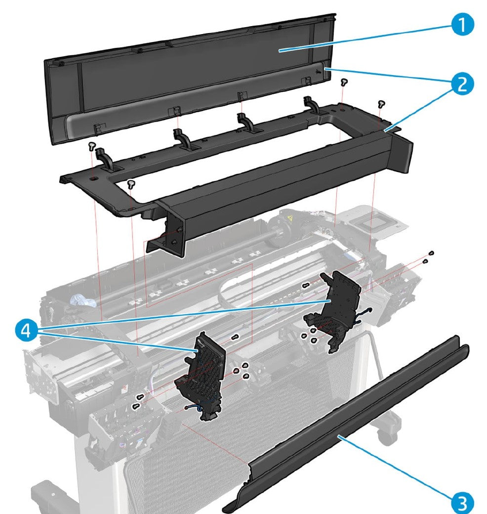 Front Trims wo V-Cutter Service Kit for the HP DesignJet Z6, Z9+, T1700, T1708, T1708dr, Z5600, Z2600 Series (T8W15-67004)