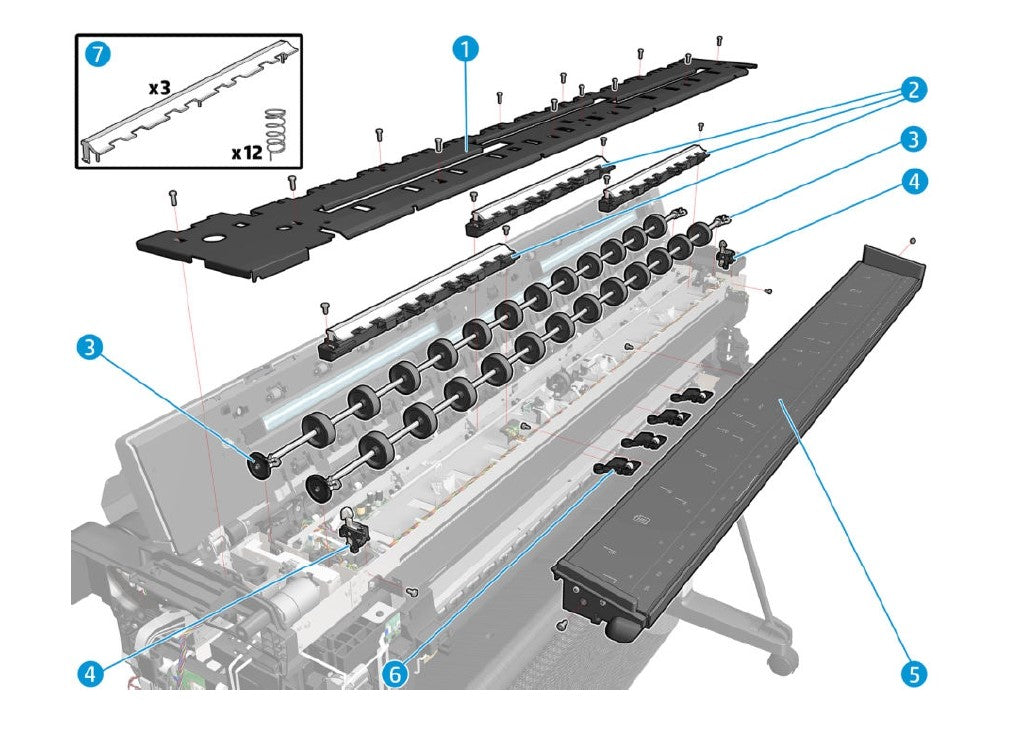 Scanner feed shaft SV kit for the HP DesignJet T830 Series (F9A30-67025)