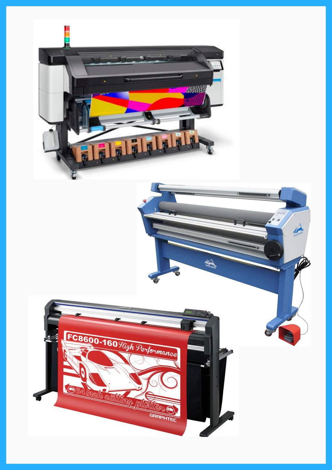 ON SALE - COMPLETE SOLUTION - HP Latex 800 64&quot; Wide Format Printer - Refurbished (1 Year Warranty) + 64&quot; Graphtec FC8600-160 Vinyl Cutting Plotter - Refurbished (1 Year Warranty) + 63&quot; Full-auto Low Temp. Wide Format Cold Laminator - New