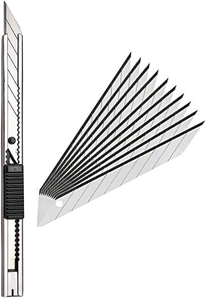 Right and Left Hand 9mm Lockable Utility Knife with 10pcs Replaceable Blades -Auto Vinyl Cutting Knife Tint Film Hand Tools (LC311)