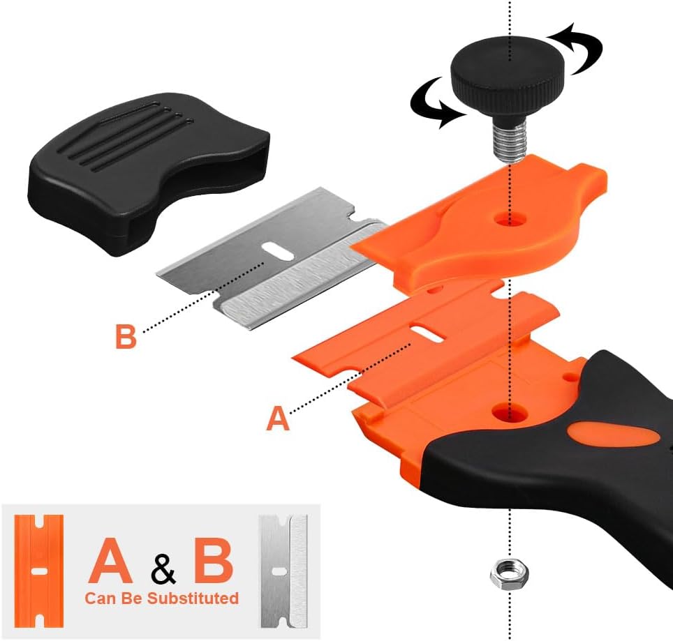 Razor Blade Scraper Tool with 10PCS Metal Blades and 10PCS Plastic Blades (4.5 x 11CM) - 2 Pack