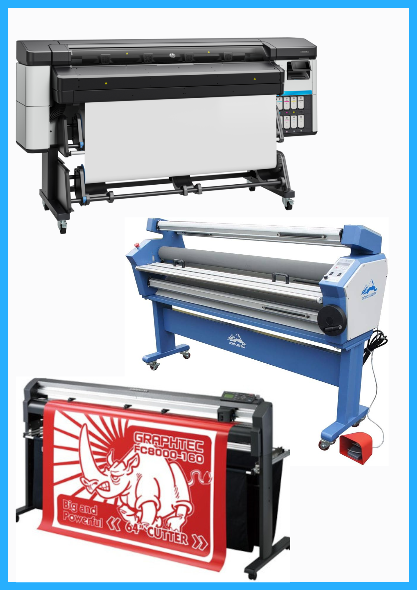 ON SALE - COMPLETE SOLUTION - HP Latex 630 64&quot; Printer - New + 64&quot; Graphtec FC8000-160 Vinyl Cutting Plotter - Refurbished (1 Year Warranty) + 55&quot; Full-Auto Wide Format Cold Laminator with Heat Assisted - New