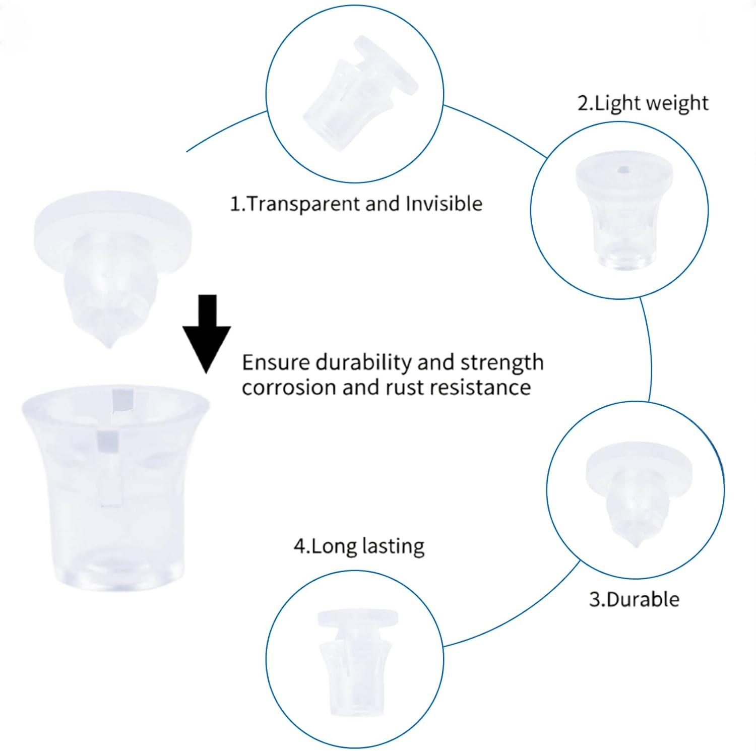 Acrylic Invisible Plastic Advertising Nails Clip-in Standoffs for Art Framing Grade (10PCS - 14 x 14mm / 20 x 20mm) - IAN05