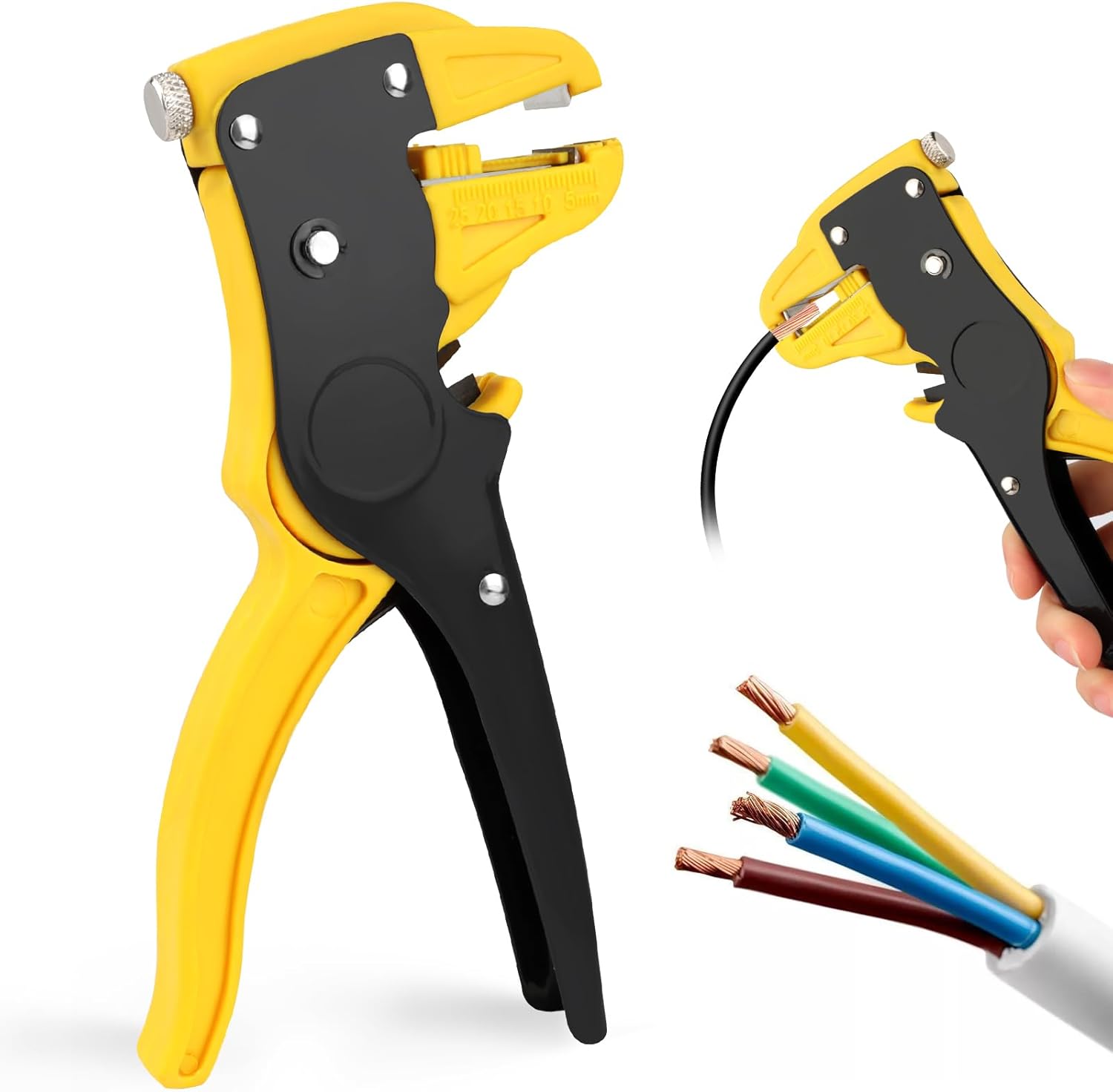 2-in-1 Electric Multi-Function Wire Stripper Adjustable (0.2 mm² - 6.0 mm²), Cable Stripper, Automatic Wire Stripping Pliers for Stripping and Cutting Cables (Yellow)