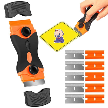 Double Side Plastic Razor Scraper Cleaning Tools Double Edged Multipurpose Scraper Remover Tool (4.5 x 12.5CM) - Extra 5pcs Metal and 5pcs Plastic Blades