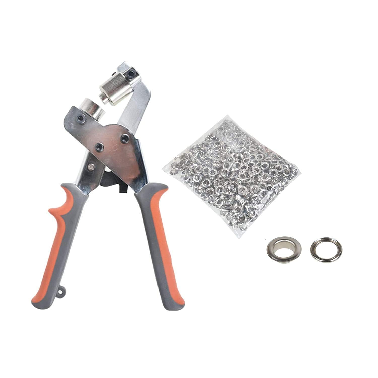 Handheld Hand Press Grommet Machine Portable Grommet Tool w/ 500 Grommet Eyelet for Vinyl Banner Sign Piler - 6mm (Silver or Gold Grommet)